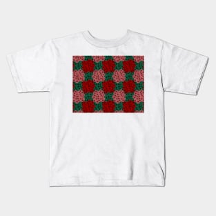 Floral checkerboard in Rose Red and Dark Teal Kids T-Shirt